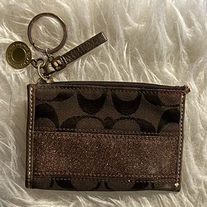 COACH signature logo card wallet chocolate brown